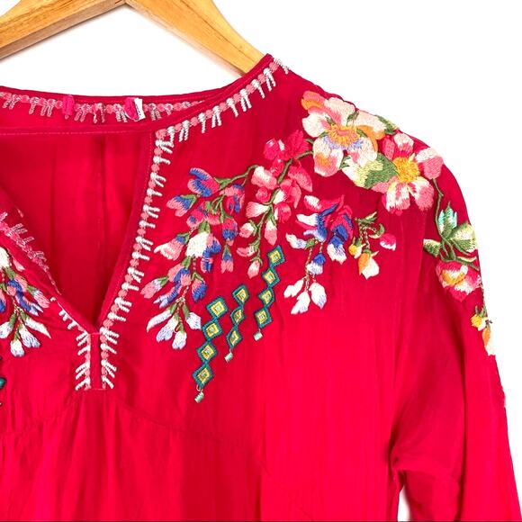 Johnny Was | Red Long Sleeve Blouse Embroidered Rayon XS - Picture 4 of 10